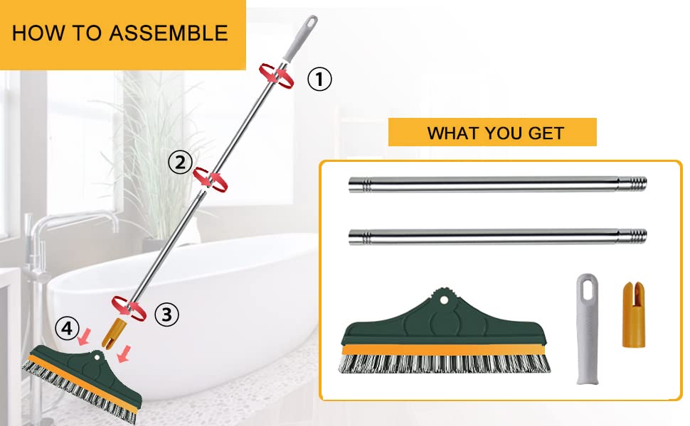 2-in-1 Bathroom Cleaning Brush with Wiper - Long Handle 120° Rotate Toilet Brush