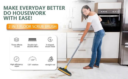 2-in-1 Bathroom Cleaning Brush with Wiper - Long Handle 120° Rotate Toilet Brush