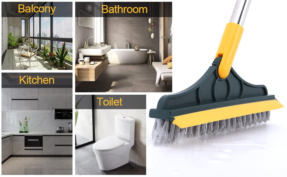 2-in-1 Bathroom Cleaning Brush with Wiper - Long Handle 120° Rotate Toilet Brush