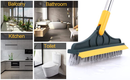 2-in-1 Bathroom Cleaning Brush with Wiper - Long Handle 120° Rotate Toilet Brush