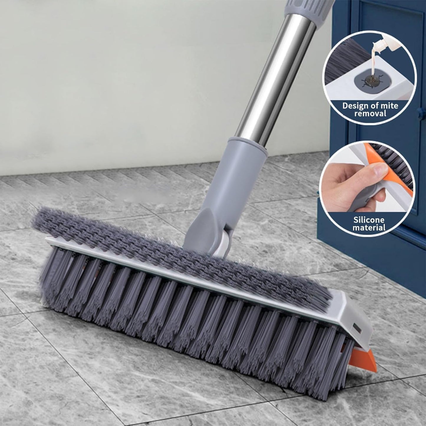 Bathroom Cleaning Brush with Wiper - Long Handle